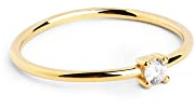 SINGULARU - Anillo Single Spark - Anillo de Plata de Ley 925 con Acabado Baño de Oro de 18 Kt. - Anillo Estilo Solitario - Joyas para Mujer - Hecho en España - Varios Acabados y Tallas