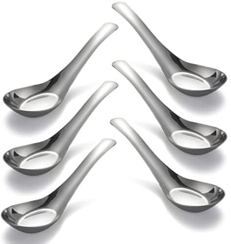 Lot de 6 cuillères à soupe chinoises en acier inoxydable poli miroir pour bouillon, dessert, céréales, miso, ramen