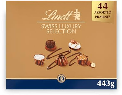 Lindt Swiss Luxury Selection - 44 Assorted Milk, White and Dark Chocolate Box Extra Large, 443g - Gift Present or Sharing Box - Easter, Birthday, Celebrations, Congratulations