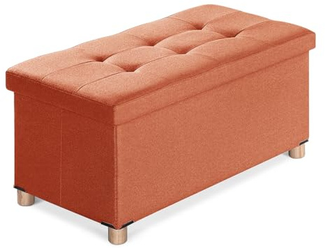 BRIAN & DANY Puff Almacenaje Plegable - Banco Almacenaje con Tapa, Taburete Baúl Multifunción para Dormitorio, Salón o Pasillo, Naranja, 76 x 38 x 38 cm