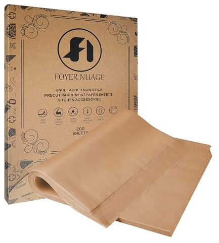 200 fogli di carta pergamena non sbiancata, 20 x 30cm, fogli di carta da forno pretagliati antiaderenti per cuocere, cucinare, grigliare, friggitrice ad aria e cottura a vapore, carta da forno