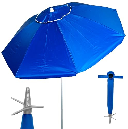 Pincho Grand parasol de plage Ø200 cm, anti-vent, UV 50, matériaux de qualité, tube en aluminium, tiges en fibre de verre, perche inclinable