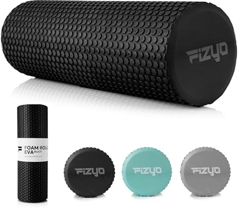 Fizyo Rullo per massaggio, Rullo in schiuma EVA per yoga, pilates, fitnessuno, riabilitazione, rigenerazione muscolare, allevia il mal di schiena, le gambe, la fascia (Nero, 45x15 cm)