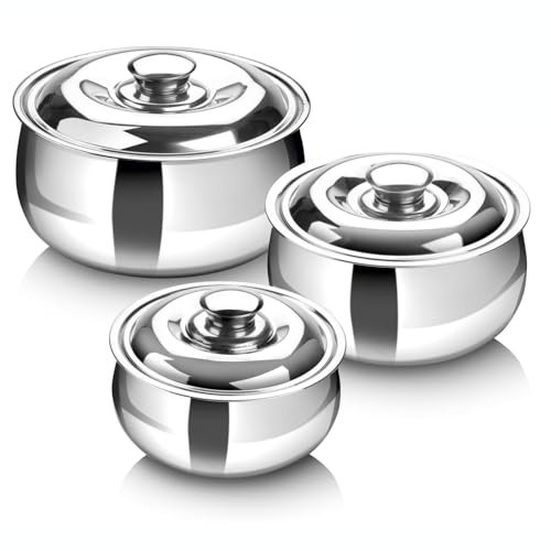 SIGNORA WARE Große isolierte Auflaufform mit Deckel, 3er-Set, Edelstahl-Heißtopf, Speisenwärmer, Kühler, Thermo-Suppen-/Salat-Servierschüssel, Edelstahl-Behälter für heiße Speisen, bestes Geschenk-Set