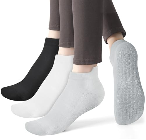 AOOWU Chaussettes Yoga Femme, 3 Paires Chaussettes AntidéRapantes de Pilates, Chaussettes de Sport, Pour Ballet, Danse, Socquettes Antidérapantes pour Maison L'EntraîNement et le Sport, Taille 37-40