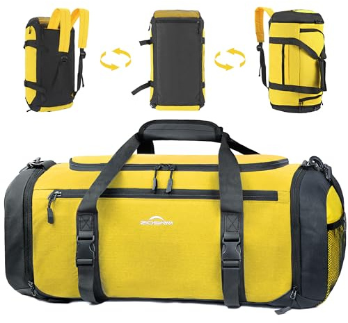 ZIOSINM Borsone Palestra Uomo, 36 litri Borsone da Viaggio Donna con Compartimento per Scarpe, area per Oggetti umidi e Strato Termico, Borsa Palestra Uomo Adatta a Sport, Viaggio e Nuoto (Giallo)