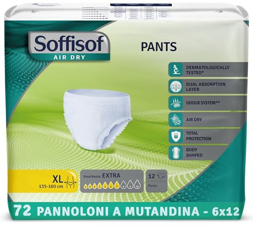 Soffisof Air Dry Windelpants für Erwachsene Extra XL - 72x Inkontinenz Pants - 6 Packungen mit 12 Windeln, 7 Tropfen - Windeln Pants