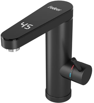 Fudeer Instant Hot Water Faucet 220V, 3.3KW Bathroom Electric Water Heater Tap with Digital Display (30-45℃),Fast Heating,120° Rotatable Spout, 304 Stainless Steel, Energy Saving(Black)