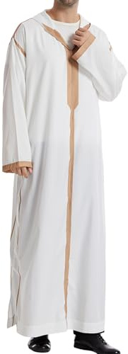Djellaba Homme à Capuche Ramadan Eid de Prière Qamis Homme Priere Islamique avec Finitions Caftan Marocain Jellaba Musulman Abaya Dubai Manches Longues Kaftan Jalabiya Robe Chemise Longue Kamis Hoodie
