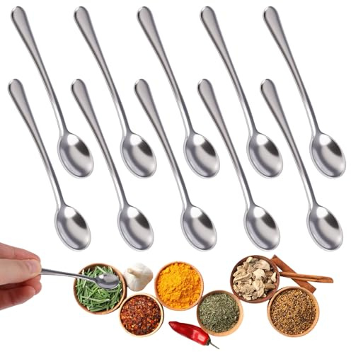 10 Piezas Cucharas Pequeñas De Acero Inoxidable, Mini Cucharas De Acero Inoxidable Para Tarros De Especias, Minicucharas Para Condimentos, 7,5x1,6cm Cucharillas Cafe, para Sal, Azúcar, Miel y Especias