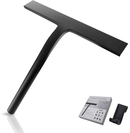 Rasqueta Limpiacristales para Ducha, Limpia Mamparas Silicona con Gancho | Soporte sin Taladro | Diseño Moderno para baño | Fuerte Gancho de succión para baño, Cocina, Espejo, Coche | 23CM