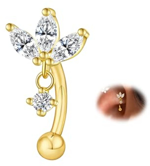 ALACLO Rook Earring Piercing Jewelry, 16G 316L Stainless Steel Eyebrow Rings Piercing Jewelry Threaded Lip Labret Barbells Ring 8mm Gold