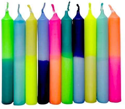 GLOWYBOX Geburtstagskerzen Babyfeier Taufe für Kerzenring Kerzen für Babygeburtstag 1.Geburtstag bunte Kinderkerzen Geburtstagszug Minikerzen bunt Baumkerzen bunt neon dip Dye Kerzen happy rainbow