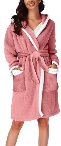 Peignoir en Coton Court pour Femmes, Peignoir en Coton Femmes Vêtements de Détente Robe Peignoir Chaud à Capuche Peignoir Décontracté avec Ceinture Vêtements de Nuit en Peluche Doux Confort Robe de