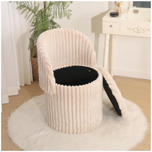 GC GAVENO CAVAILIA Ribbed Round Ottoman Storage Box With Hidden Storage Removable Lid | Fleece Foldable Stool Storage Bench Chair Foot Rest | Vanity Stool Footstools For Living Room, Bedroom