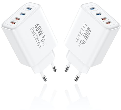 40W Ladegerät USB C Mehrfach, 2Pack 4 Port USBC Stecker Netzteil Ladeadapter Adapter Kompatibel mit iPhone 17 16 15 14 13 12 11 Pro Max SE XS XR X 8 7 Plus, iPad, Samsung Schnellladegerät Steckdose
