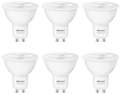 DiCUNO Bombillas LED GU10, 4.5W Equivalentes a 40W Halógenas, Blanco cálido 3000K, 380 Lúmenes, 230V GU10 LED Spot, 38° Ángulo de Haz, Sin Parpadeo, Lámpara Reflectora No Regulable, 6 Piezas
