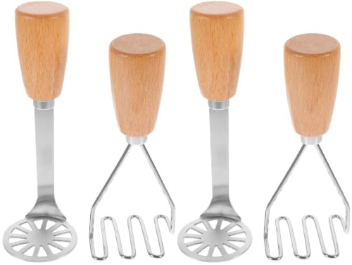 TOYANDONA 4 st potatisstötare i rostfritt stål med trähandtag - köksredskap för potatis, bönor, kött, grönsaker, mosad matförberedelse