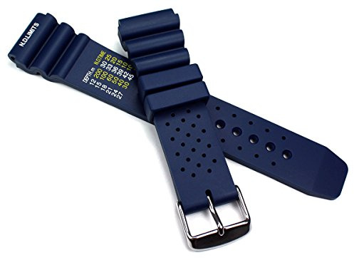 Bracelet de plongée professionnel en silicone - 18 mm, 20 mm, 22 mm, 24 mm - Boucle ardillon bleue et noire, 20 mm, Silicone