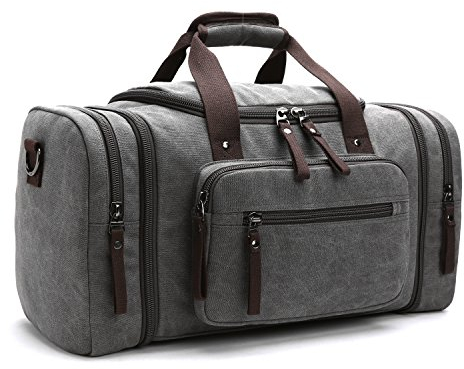 LOSMILE Canvas Reisetasche,40L-50L Weekender Tasche Sporttasche Handgepäck für Damen und Herren mit der Großen Kapazität. (Grau)
