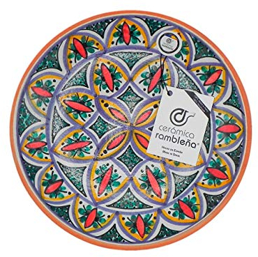 Ceramica RAMBLENA | Piatto decorativo da appendere a parete | Piatto in ceramica | Rosso-Verde-Blu | 100% fatto a mano | 27x27x4,5 cm