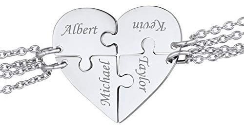 Suplight Collana Donna Personalizzata a Cuore Divisio con Nome in 4 pezzi collana donna Acciaio Inossidabile Collana Puzzle collana amica famiglia personalizzata Regalo Natale San Valentino