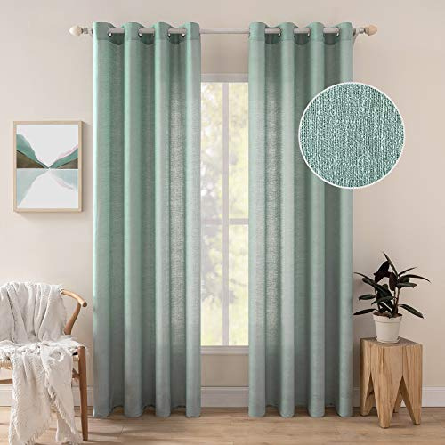 MIULEE Leinenoptik Voile Vorhänge Ösen 2er Seegrün 140x175cm