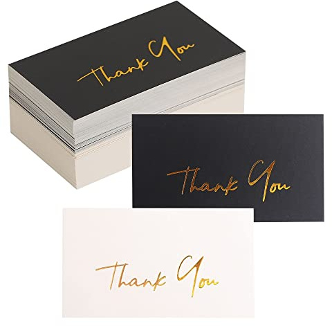 Winoo Design Gold Mini Thank You Cards Small Business - 100 PK - Flat Card No Fold, 2 x 3.5 Inches Thank You for Your Order for Your Support Cards for Wedding Black and Off White Color
