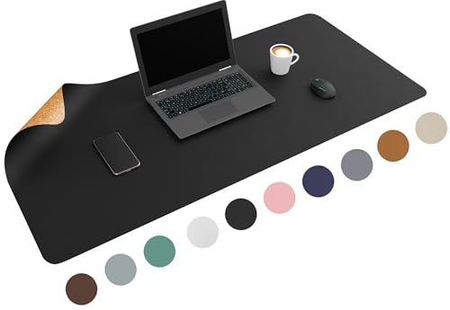WURK Premium Umweltfreundliche Naturkork Schreibtischunterlage - PU Leder - Doppelseitige Schreibtischunterlagen - Große Schreibunterlage - Mauspad XXL - Desk Mat (Schwarz/Kork, 120 cm x 60 cm)