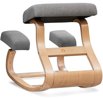 NYPOT Ergonomic Kneeling Chair with 2 Knee Pads - Adjustable Height Rocking Knee Chair for Posture and Back Support for Home and Office - Angled Kneeling Stool, Moonstone Grey
