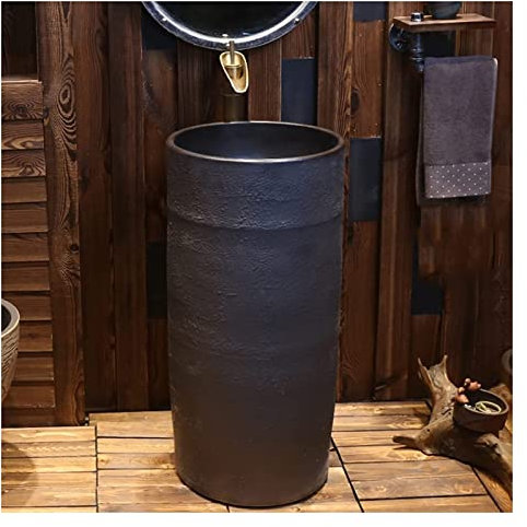 Vanity Unit with Basin,Bathroom Basin Sink with Full Pedestal, Pedestal Sink Handcrafted Ceramic wash Basin Pedestal washbasin Kaolin Clay Round Freestanding Sink with Drain & Fauc