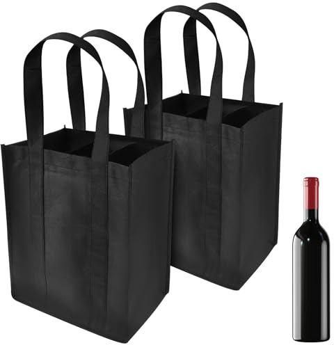 TIESOME 2 Stück Flaschentasche 6 flaschen, Flaschenträger Flaschenkorb Weintragetasche für 6 Flaschen Vlies tragbar waschbar Flaschenträger mit Trennwand für Wein Bierflaschen Camping(31x25x18cm)