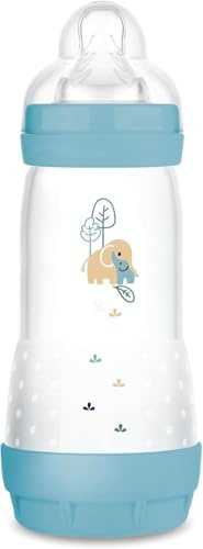 MAM Biberon Easy Start 320ml, Biberon anticolica per allattamento misto, Riduce le bolle d'aria e il rischio di coliche, Accessori neonati 4+ mesi autosterilizzanti e con tettarella misura 3, Azzurro