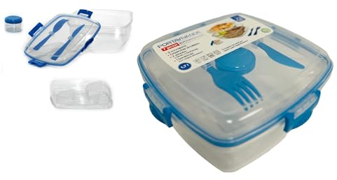 Office Lunch Box with Fork and Knife Vertical Lunch Box 3 Compartments with Sauce Holder Airtight Lunch Box with Cutlery Holder Snack Holder 1.7 Litres for Microwave Dishwasher Bento