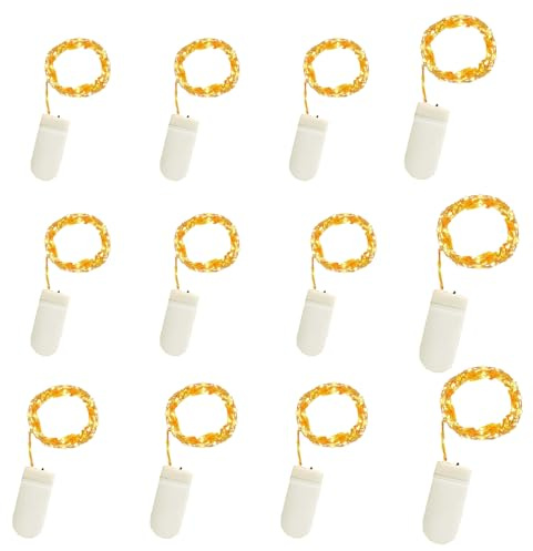LED Lichterkette mit Batterie 12 Stück 1M 10 LED, Wasserdichte Led Lichterkette für Mini Fläschen zur Party, Hochzeits Deko,Weihnachten, Halloweent