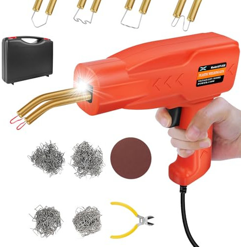 Plastic Welding Machine Car Bumper Repair Kit, Plastic Welder, 150W Plastic Welding Kit with 800PCS Hot Staples, Plier and Plastic Suitcase, Welding Repairing Machine for Car Parts/Kayak/Canoe