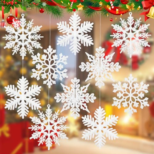 20 Stück Schneeflocken Weihnachtsbaum Deko Glitzer Weihnachtsbaumschmuck Deko Weiß Weihnachtsschmuck Christbaumschmuck Hängende Ornamente für Weihnachtsdeko, Baumschmuck Weihnachten