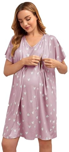 SWOMOG Nursing Nightgown 3 in 1 Labor and Delivery Hospital Gown Maternity Dress Short Sleeve Birthing Robe for Breastfeeding