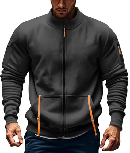 TOFOTL Felpe da Lavoro Propaganda Oversize Sweater Stilo a Head Sport Maglione Zip Firmate Felpa Riscaldata Calde Maglia Termica Manica Lunga Slim Imbottita Felpa con Passamontagna H-Grigio Scuro 4XL