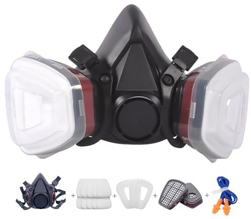 Masque respiratoire complet, réutilisable, masque à gaz avec filtre, masque anti-poussière, masque respiratoire pour poussières fines, 10 tampons de coton filtrables, masque complet réutilisable pour
