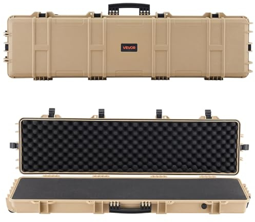 VEVOR Custodia Rigida per Fucile Dimensioni Esterni 1380x385x165 mm, Custodia per Fucile, Schiuma Pretagliate, Manici da Trasporto Scatola per Armi Pistole IP67 Impermeabile Antipolvere, Colore Cachi