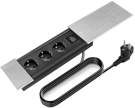 Alluminio Presa da Tavolo da Incasso,Ciabatte Elettriche Multipresa con 3 Prese,2 Porte USB e Type C,3000W/16A Presa Multipla da Incasso con Coperchio per Scrivanie,Tavoli da lLavoro,Tavoli da Pranzo