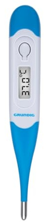 Grundig Termometro digitale per febbre – Termometro digitale per adulti e bambini – termometro digitale con punta flessibile per orale, ascellare o rettale – scatola di immagazzinaggio inclusa