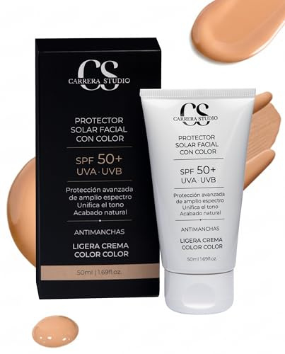 Carrera Studio CC Crema Trattamento Viso SPF 50+ con Colore Effetto Naturale - Crema Solare Rassodante e Antimacchia - Idratazione Profonda, Finitura Glow Setoso - Vegano, Senza Alcol - 50 ml