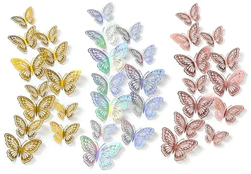 36 piezas de decoración de pared de mariposas 3D, papel tapiz y calcomanías para decoración del hogar, boda, fiesta de cumpleaños, decoración de dormitorio para niñas