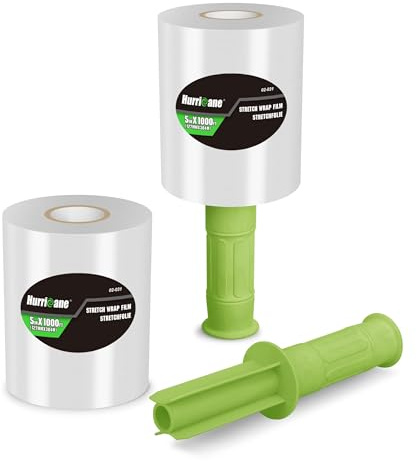 HURRICANE Confezione Da 2 Pellicole Estensibili Con Manico in Plastica, Spessore 80, 15,5 Cm X 1000 M, Pellicola Termoretraibile Per Pallet, Forniture in Movimento, Involucro Termoretraibile