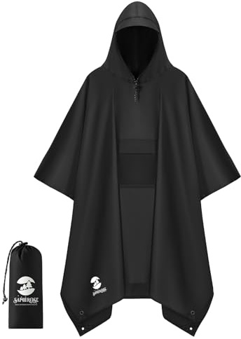 SaphiRose Extra Thick Hooded Rain Poncho Double Layer Waterproof Raincoat Jacket for Men Women Adults