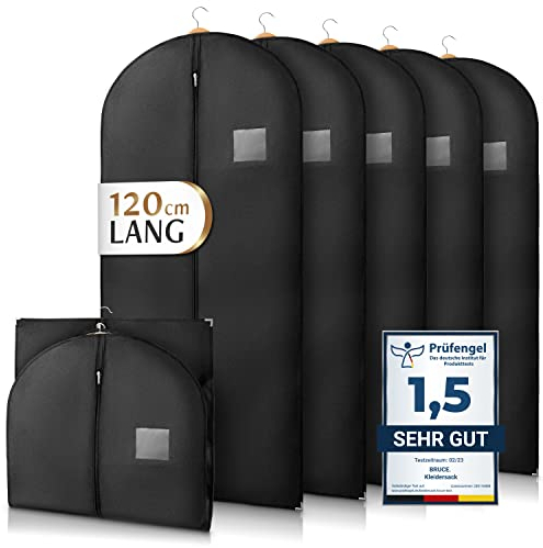 Bruce.® 5x Kleidersack Kurz 120x60 cm – Hochwertige Kleiderhülle für Anzug, Blazer, Kostüm & Kleid – 120 GSM Materialstärke – Anzugtasche für Reisen & Aufbewahrung