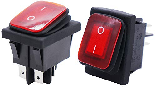 Taiss/2 pièces Interrupteur à Bascule Étanche ON/OFF DPST 4 broches 2 positions Commutateur à bascule avec rouge Indicateur LED 16A 250V AC pour Voiture Camion Moto Bateau KCD2-201N-2-W-R