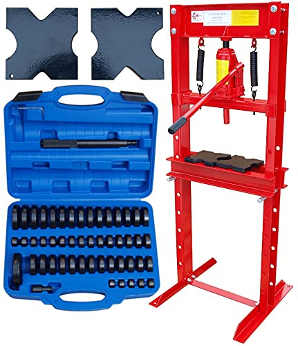 CARMAX Werkstattpresse 12T Hydraulikpresse + Druckstücksatz 52-TLG. – Rahmenpresse hydraulisch Dornpresse 12000kg